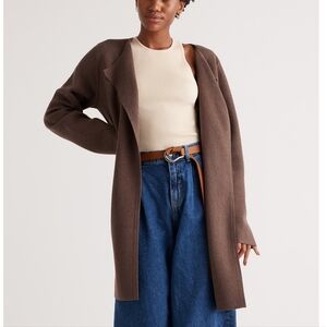 Quince 100% Organic Cotton Knit Collarless Cardigan Coat Size L In Heather Brown
